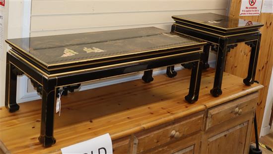 A Chinese lacquer coffee table and another W.117cm and 50cm